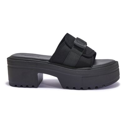 CHUNKY BLOCK HEEL CLEATED CASUAL MULE - BLACK/PU/SYNTHETIC