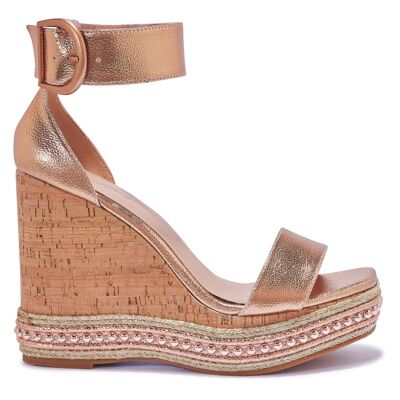 STUD DETAIL SANDAL WEDGE - ROSEGOLD/PU/SYNTHETIC