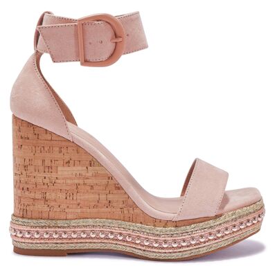 STUD DETAIL SANDAL WEDGE - NUDE/MICROFIBRE/SYNTHETIC