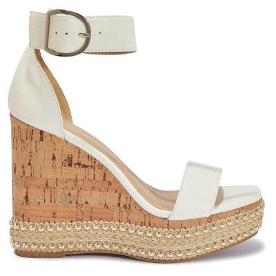 STUD DETAIL SANDAL WEDGE - WHITE/PU/SYNTHETIC