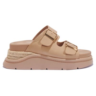 CHUNKY WEDGE BUCKLE STRAP SANDAL - NUDE/PU/SYNTHETIC