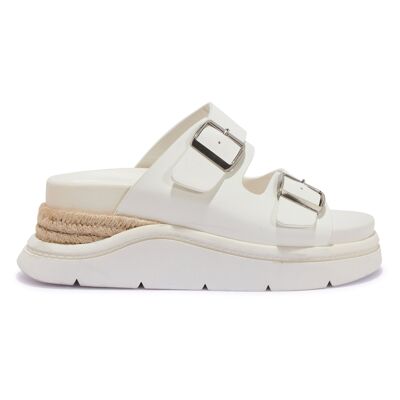 CHUNKY WEDGE BUCKLE STRAP SANDAL - WHITE/PU/SYNTHETIC