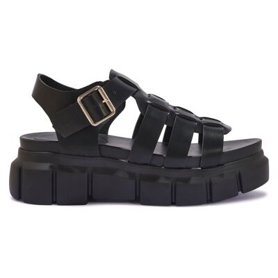 CHUNKY STRAP CLEATED SOLE SANDAL - BLACK/PU/SYNTHETIC