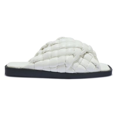 PADDED WOVEN CROSS-OVER SLIDES - WHITE/PU/SYNTHETIC