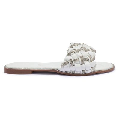 WOVEN STRAP SILVER TRIM SLIDER - WHITE/PU/SYNTHETIC