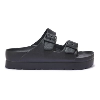 DOUBLE BUCKLE STRAP TPR SANDAL - BLACK/PU/SYNTHETIC - Z-14