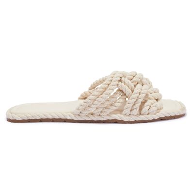 ENTWINED ROPE FLAT SANDAL - OFFWHITE/ROPE/TEXTILE