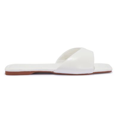 FAUX PU LEATHER FLAT MULE SANDAL - WHITE/PU/SYNTHETIC