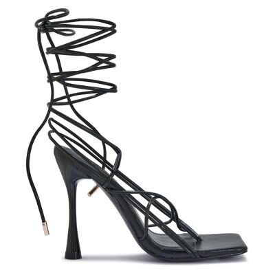 TUBE STRAP TIE UP HEEL - BLACK/PU/SYNTHETIC