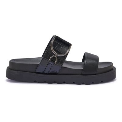 DOUBLE STRAP DOUBLE SOLE SANDAL - BLACK/PU/SYNTHETIC