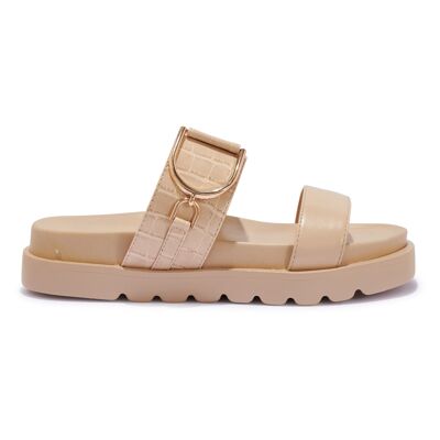 DOUBLE STRAP DOUBLE SOLE SANDAL - CREAM/PU/SYNTHETIC