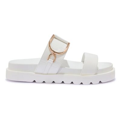 DOUBLE STRAP DOUBLE SOLE SANDAL - WHITE/PU/SYNTHETIC