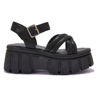 PADDED CROSS-OVER STRAP CLEATED PLATFORM SANDAL