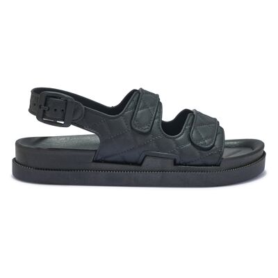 DOUBLE STRAP SLINGBACK BUCKLE SANDAL - BLACK/PU/SYNTHETIC