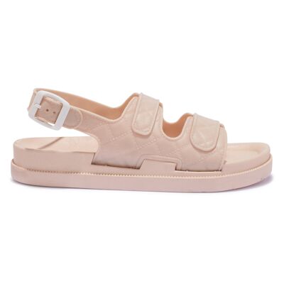 DOUBLE STRAP SLINGBACK BUCKLE SANDAL - NUDE/PU/SYNTHETIC