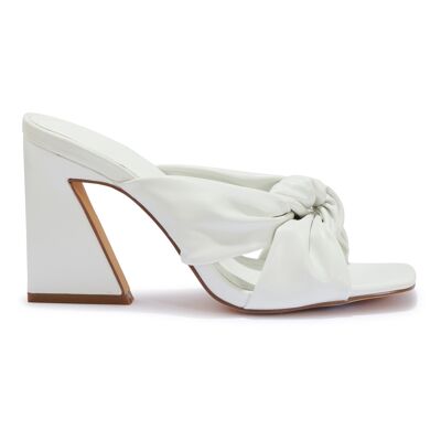 KNOTTED BLOCK FLARE HEEL MULE - WHITE/PU/SYNTHETIC