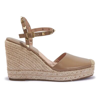 STUDDED JUTE WEDGE HEEL SANDALS - TAUPE/PU/SYNTHETIC
