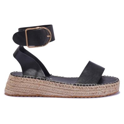 CLEATED JUTE WEDGE SANDAL - BLACK/PU/SYNTHETIC