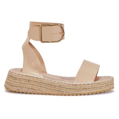 CLEATED JUTE WEDGE SANDAL - NUDE/PU/SYNTHETIC
