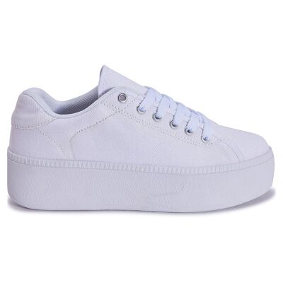 CHUNKY CANVAS LACE UP TRAINER - WHITE/CANVAS/TEXTILE