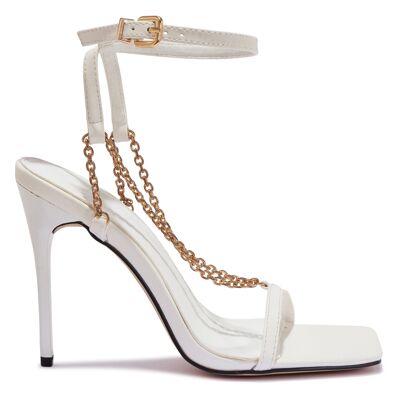 BARELY THERE CHAIN STRAP HIGH HEEL SANDALS - WHITE/PU/SYNTHETIC