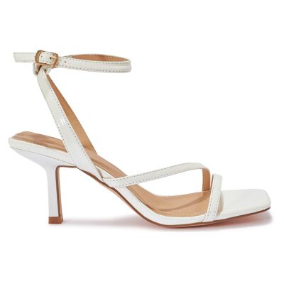 BARELY THERE LOW HEEL SANDALS - WHITE/PATENT/PU/SYNTHETIC