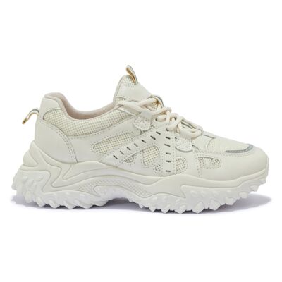 CHUNKY LACE UP MESH PANEL TRAINER - BEIGE/PU/SYNTHETIC - Z-8 (23111)