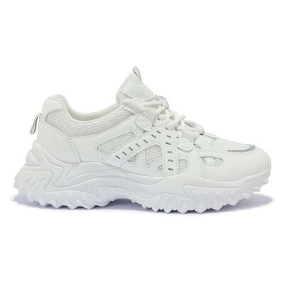 CHUNKY LACE UP MESH PANEL TRAINER - WHITE/PU/SYNTHETIC - Z-8 (23111)