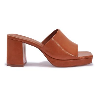 BLOCK HEEL SLIP ON MULE SANDAL - TAN/PU/SYNTHETIC