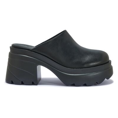 CLEATED BLOCK HEEL DOUBLE SOLE PU CLOG - BLACK/PU/SYNTHETIC