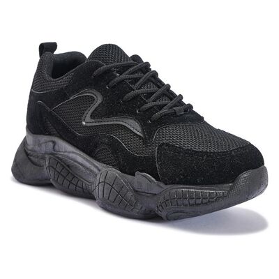 WIDE FIT CHUNKY BUBBLE LACE UP SNEAKER - BLACK/MICROFIBRE/SYNTHETIC