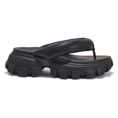 PADDED TOE POST CHUNKY SPORTS SANDAL - BLACK/PU/SYNTHETIC