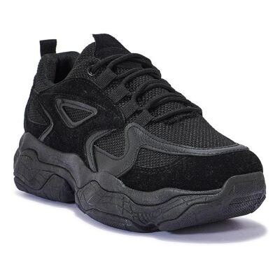 CHUNKY LACE UP BUBBLE TRAINER - BLACK/MICROFIBRE/SYNTHETIC