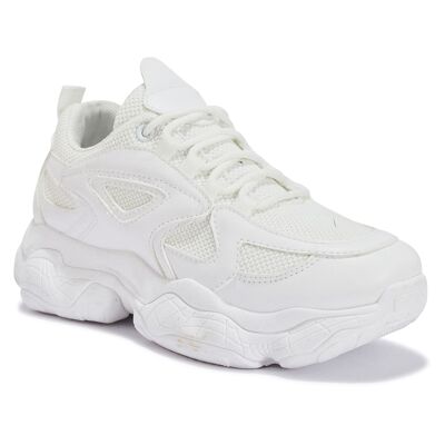 CHUNKY LACE UP BUBBLE TRAINER - WHITE/PU/SYNTHETIC