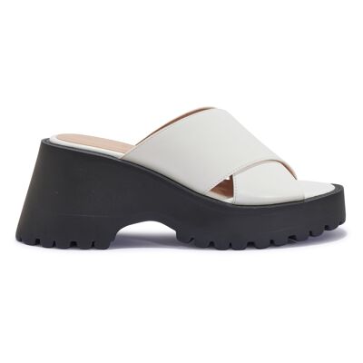 CROSSOVER STRAP CLEATED WEDGE HEEL SANDAL - WHITE/PU/SYNTHETIC