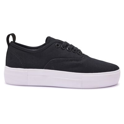 LACE UP CANVAS PUMPS - BLACK/WHITE/CANVAS/TEXTILE