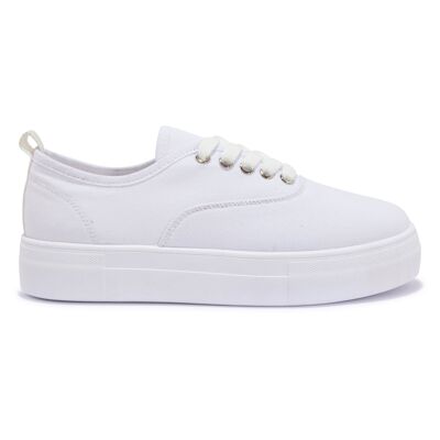 LACE UP CANVAS PUMPS - WHITE/CANVAS/TEXTILE