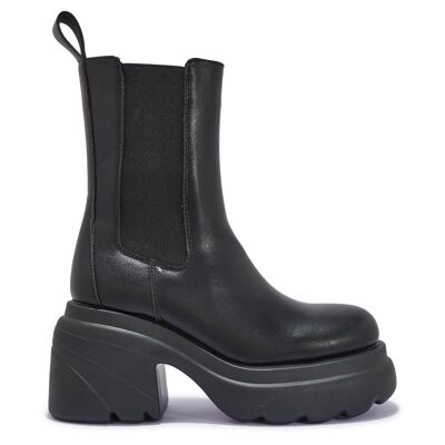 CHUNKY BLOCK HEEL CLEATED ANKLE BOOT - BLACK/PU/SYNTHETIC