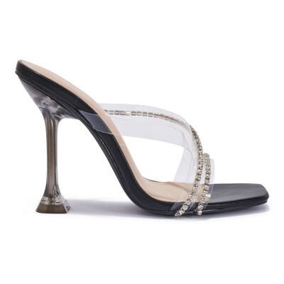 BARELY THERE DIAMANTE PVC FLARE HEEL SANDAL - BLACK/PU/SYNTHETIC