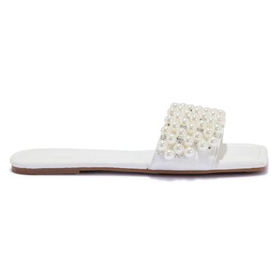 FAUX PEARL EMBELLISHED SLIDER - WHITE/PU/SYNTHETIC