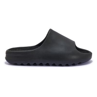 SLIP ON TPR SLIDERS WITH FAUX FLEECE LINING - BLACK/EVA/SYNTHETIC