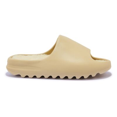 SLIP ON TPR SLIDERS WITH FAUX FLEECE LINING - BONE/EVA/SYNTHETIC