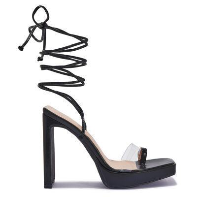 TOE BAND STRAPPY CORD TIE UP HEEL - BLACK/PU/SYNTHETIC