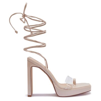 TOE BAND STRAPPY CORD TIE UP HEEL - NUDE/PU/SYNTHETIC