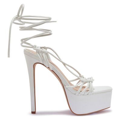 STRAPPY TIE-UP PLATFORM STILETTO HEEL - WHITE/PU/SYNTHETIC