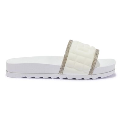 CASUAL DIAMANTE TPR SLIDER - WHITE/PU/SYNTHETIC