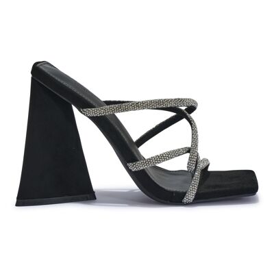 SPARKLY METALLIC TRIANGLE BLOCK HEEL SANDAL - BLACK/MICROFIBRE/SYNTHETIC