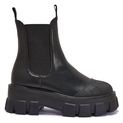 EXTREME CHUNKY CLEATED SOLE ANKLE BOOT - BLACK/PU/SYNTHETIC