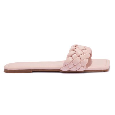 SQUARE TOE WEAVE FLAT SANDAL - PINK/PU/SYNTHETIC