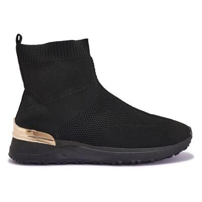 HIGH TOP KNITTED SLIP ON TRAINER - BLACK/KNIT/TEXTILE